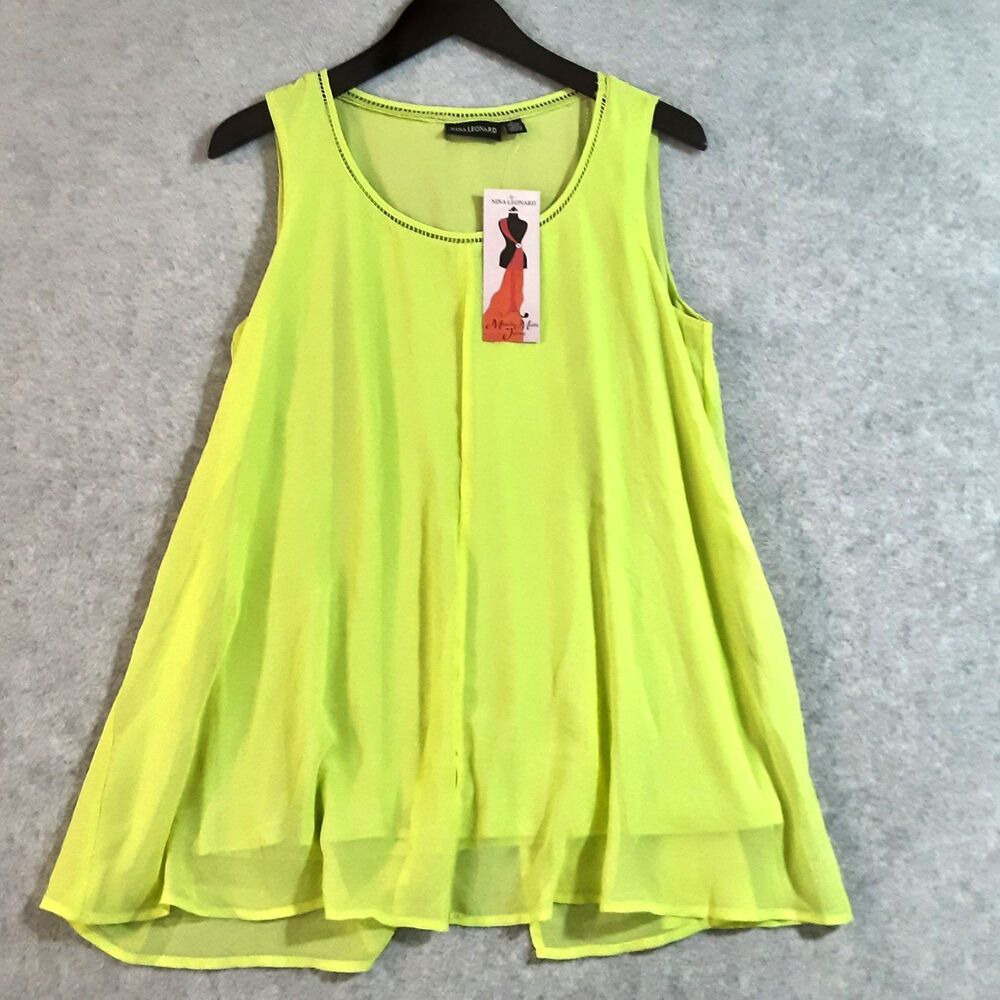 Nina Leonard Large NWT Sleeveless Top Vibrant Lemon Yellow Fairy Flowy Whimsy